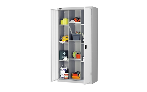 12 Compartment cupboard - C/W 9 No. shelves - Silver Grey Body/White Doors - H1780mm x W915mm x D460mm