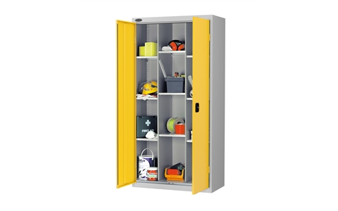 12 Compartment cupboard - C/W 9 No. shelves - Silver Grey Body/Yellow Doors - H1780mm x W915mm x D460mm