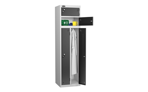 4 Door - 2 Person steel locker - FLAT TOP - Silver Grey Body / Black Door - H1780 x W460 x D460 mm - CAM Lock