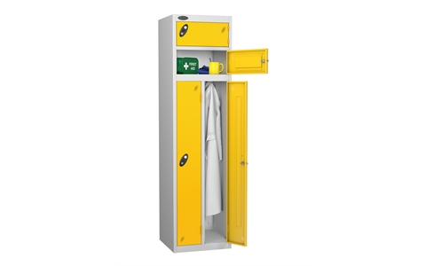 4 Door - 2 Person steel locker - FLAT TOP - Silver Grey Body / Yellow Door - H1780 x W460 x D460 mm - CAM Lock
