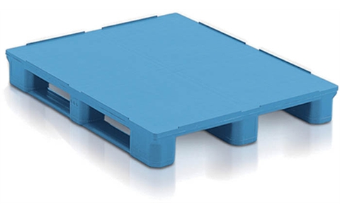 Maestro Pallet with 3 Runners & Smooth Solid Deck - with 7mm Load Retaining Lip - Blue - Overall Size  H165mm x W1000mm x D1200mm