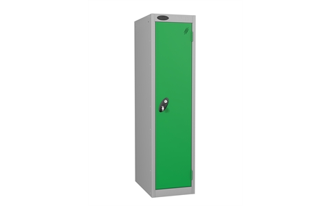 1 Door - Low steel locker - FLAT TOP - Silver Grey Body / Green Doors - H1210 x W305 x D305 mm - CAM Lock