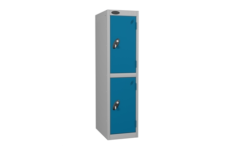 2 Door - Low steel locker - FLAT TOP - Silver Grey Body / Blue Doors - H1210 x W305 x D305 mm - CAM Lock