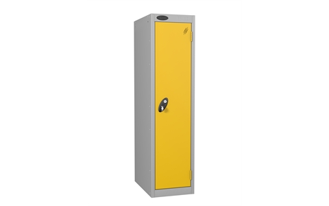 1 Door - Low steel locker - FLAT TOP - Silver Grey Body / Yellow Doors - H1210 x W305 x D460 mm - CAM Lock