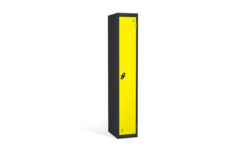 1 Door - Full height steel locker - FLAT TOP - Black Body/Lemon Doors - H1780 x W305 x D305 mm - CAM Lock