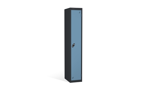 1 Door - Full height steel locker - FLAT TOP - Black Body/Ocean Doors - H1780 x W305 x D305 mm - CAM Lock