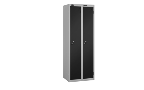 1 Door - Full height steel locker - FLAT TOP - Silver Grey Body / Black Doors - H1780 x W305 x D305 mm - CAM Lock - Nest of 2