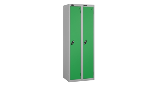 1 Door - Full height steel locker - FLAT TOP - Silver Grey Body / Green Doors - H1780 x W305 x D305 mm - CAM Lock - Nest of 2