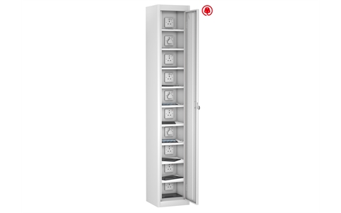 1 Door - 10 Shelf Tablet Charging locker - FLAT TOP - White Body / White Doors - H1780 x W305 x D370 mm - CAM Lock