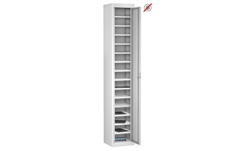 1 Door - 15 Shelf Tablet Storage locker - FLAT TOP - White Body / White Doors - H1780 x W305 x D305 mm - CAM Lock