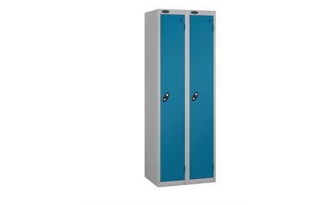 1 Door - Full height steel locker - FLAT TOP - Silver Grey Body / Blue Doors - H1780 x W305 x D460 mm - CAM Lock - Nest of 2