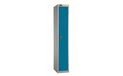 1 Door - Full height steel locker - FLAT TOP - Silver Grey Body / Blue Doors - H1780 x W305 x D460 mm - CAM Lock