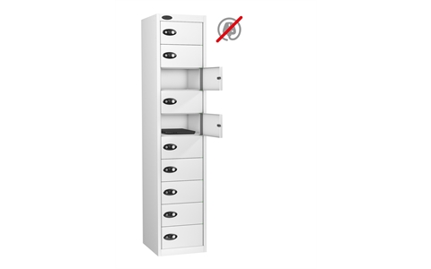 10 Door - Media Storage locker - FLAT TOP - White Body / White Doors - H1780 x W380 x D460mm - CAM Lock