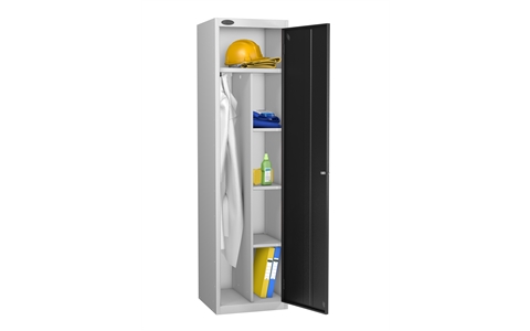 1 Door - Uniform steel locker - FLAT TOP - Silver Grey Body / Black Door - H1780 x W460 x D460 mm - CAM Lock