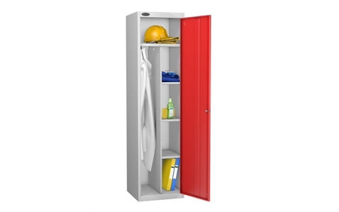 1 Door - Uniform steel locker - FLAT TOP - Silver Grey Body / Red Door - H1780 x W460 x D460 mm - CAM Lock