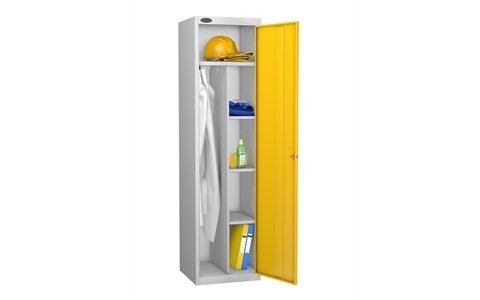 1 Door - Uniform steel locker - FLAT TOP - Silver Grey Body / Yellow Door - H1780 x W460 x D460 mm - CAM Lock