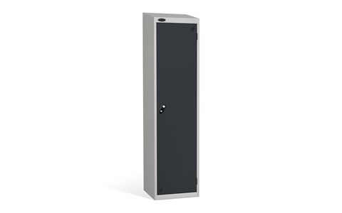 1 Door - Uniform steel locker - SLOPING TOP - Silver Grey Body / Black Door - H1930 x W460 x D460 mm - CAM Lock