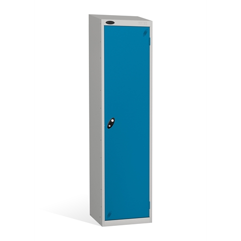 1 Door - Uniform steel locker - SLOPING TOP - Silver Grey Body / Blue Door - H1930 x W460 x D460 mm - CAM Lock