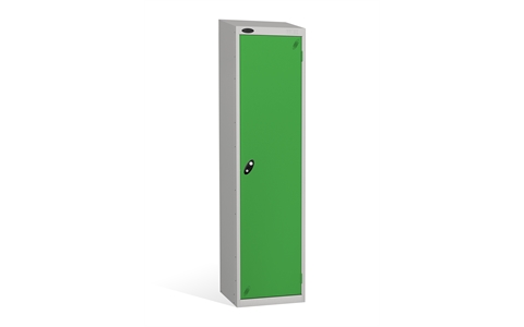 1 Door - Uniform steel locker - SLOPING TOP - Silver Grey Body / Green Door - H1930 x W460 x D460 mm - CAM Lock