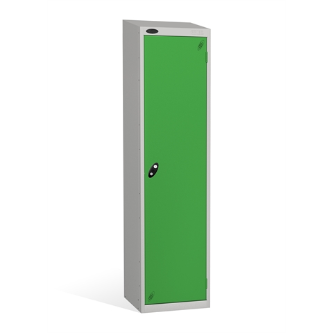 1 Door - Uniform steel locker - SLOPING TOP - Silver Grey Body / Green Door - H1930 x W460 x D460 mm - CAM Lock