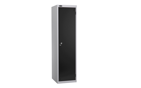 1 Door - Police steel locker - FLAT TOP - Silver Grey Body / Black Door - H1780 x W460 x D550 mm - CAM Lock