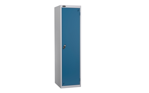 1 Door - Police steel locker - FLAT TOP - Silver Grey Body / Blue Door - H1780 x W460 x D550 mm - CAM Lock