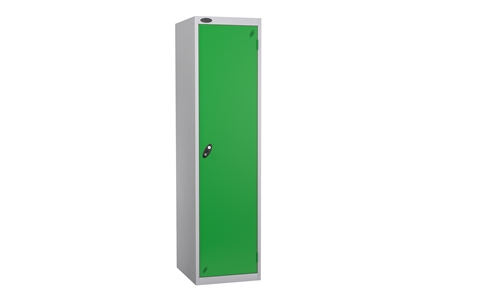 1 Door - Police steel locker - FLAT TOP - Silver Grey Body / Green Door - H1780 x W460 x D550 mm - CAM Lock