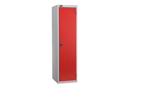 1 Door - Police steel locker - FLAT TOP - Silver Grey Body / Red Door - H1780 x W460 x D550 mm - CAM Lock