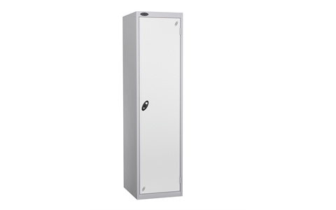 1 Door - Police steel locker - FLAT TOP - Silver Grey Body / White Door - H1780 x W460 x D550 mm - CAM Lock