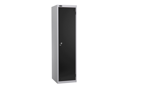 1 Door - Police steel locker - SLOPING TOP - Silver Grey Body / Black Door - H1930 x W460 x D550 mm - CAM Lock