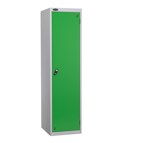 1 Door - Police steel locker - SLOPING TOP - Silver Grey Body / Green Door - H1930 x W460 x D550 mm - CAM Lock