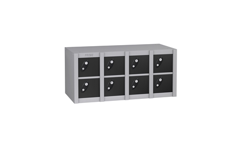 8 Door - Minibox locker - Silver Grey Body/Black Doors - H415 x W900 x D230 mm - CAM Lock