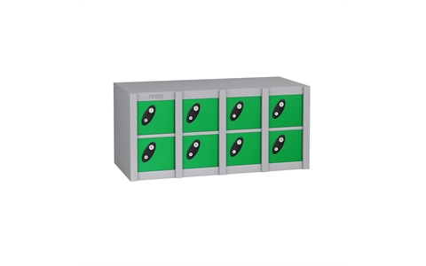 8 Door - Minibox locker - Silver Grey Body/Green Doors - H415 x W900 x D230 mm - CAM Lock