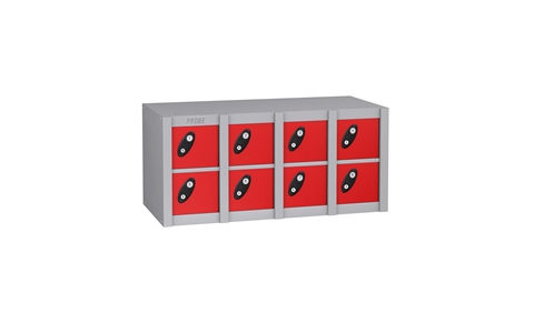 8 Door - Minibox locker - Silver Grey Body/Red Doors - H415 x W900 x D230 mm - CAM Lock