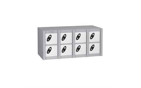 8 Door - Minibox locker - Silver Grey Body/White Doors - H415 x W900 x D230 mm - CAM Lock