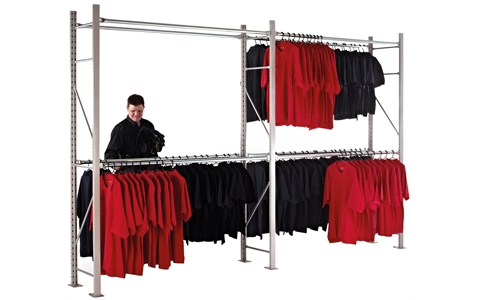 Starter & Extension Garment Hanging Bays - H2400mm x W1800mm x D500mm - c/w 2 Rail Levels - Light Grey