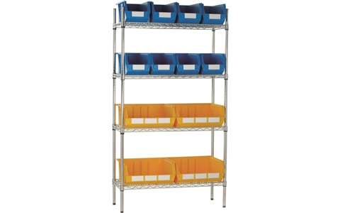 Chrome Shelving with Blue Linbins - H1625mm x W915mm x D355mm with 8 x size 7 and 4 x size 8 Linbins