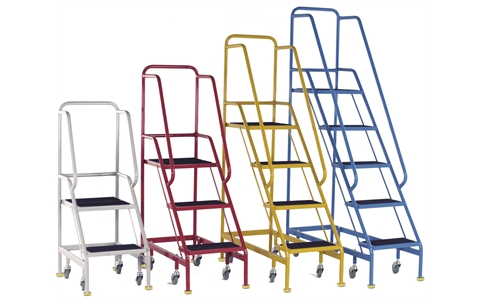 3 Tread - Green -  Narrow Aisle Mobile Step - Rubber Tread - Overall Size  H1550mm x W500mm x D780mm