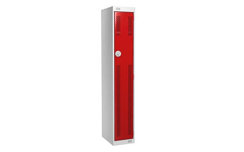 1 Door Perforated Locker - 1800h x 300w x 300d mm - CAM Lock - Door Colour Red