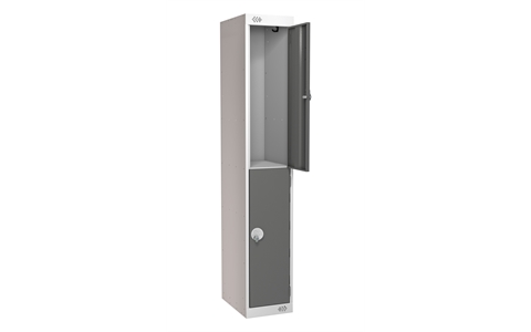 2 Door Standard Locker - with Sloping Top - 1925h x 300w x 300d mm - CAM Lock - Door Colour Dark Grey