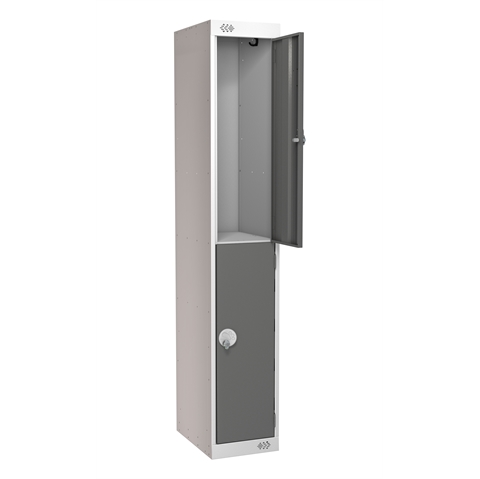 2 Door Standard Locker - with Sloping Top - 1925h x 300w x 300d mm - CAM Lock - Door Colour Dark Grey