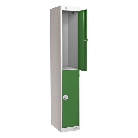 2 Door Standard Locker - with Sloping Top - 1925h x 300w x 300d mm - CAM Lock - Door Colour Green