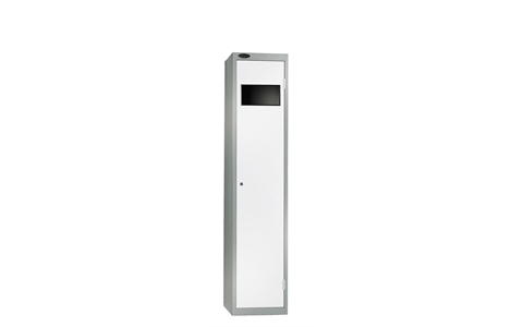 1 Door - Garment Collector steel locker - FLAT TOP - Silver Grey Body / White Door - H1780 x W380 x D460 - CAM Lock