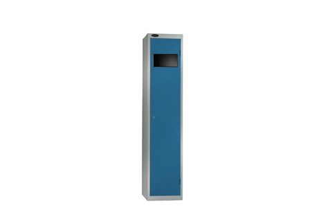 1 Door - Garment Collector steel locker - SLOPINGTOP - Silver Grey Body / Blue Door - H1930 x W380 x D460 - CAM Lock