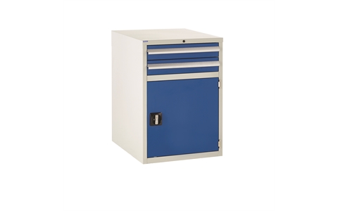 Euroslide 600 - 2 Drawer (H100mm) & Cupboard (H500mm) - H825mm x W600mm x D650mm - Blue