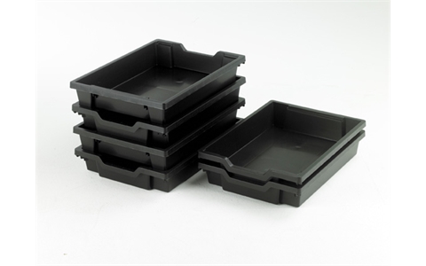 6 Black Shallow trays - H75mm x W312mm x D427mm