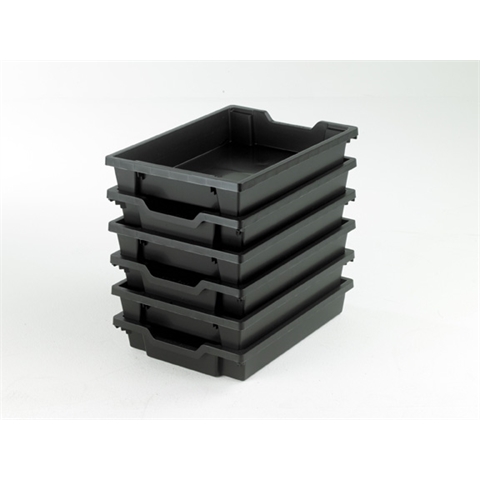 6 Black Shallow trays - H75mm x W312mm x D427mm