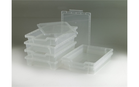 6 Clear Shallow Trays includes Lids - H75mm x W312mm x D427mm