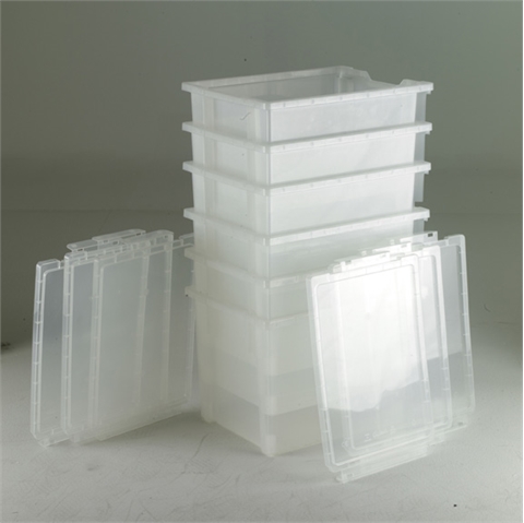 6 Clear Jumbo Trays includes Lids - H300mm x W312mm x D430mm