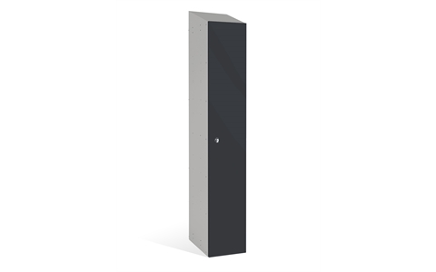 1 Door - Mirror Gloss effect Laminate Door door locker - SLOPING TOP - Silver Grey Body / Black Doors - H1930 x W305 x D315 mm - CAM Lock